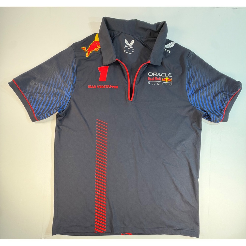 Castore Oracle Red Bull Racing Max Verstappen F1 Team Polo Shirt Navy Large